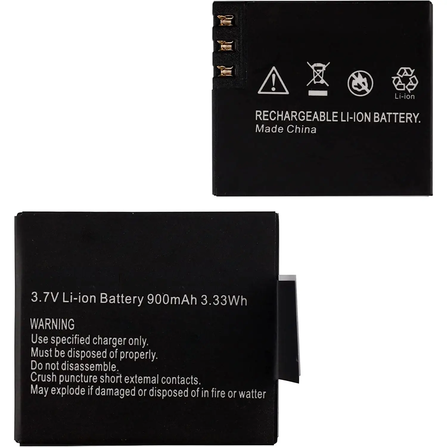 Batería de repuesto Li-Ion 900mAh (3.7V) compatible con AKASO EK5000 EK7000 SJCAM J5000X, SJ7000, SJ8000, SJ9000  EKEN M10 4K H8 H9 H9R H8R GIT-LB101 GIT PG900 etc.