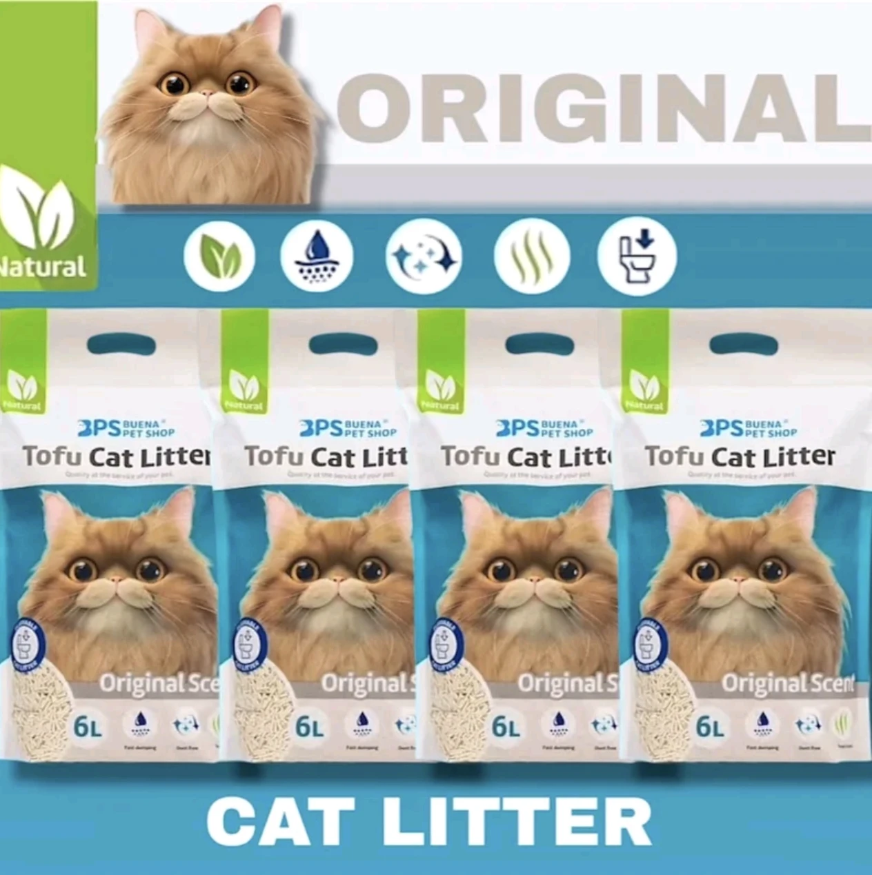 PACK DE 4 ARENA TOFU NATURAL PARA GATO PACK AHORRO ARENA AGLOMERANTE PARA GATO SIN POLVO FACIL DE AGLOMERAR SE DISUELVE EN INDORO