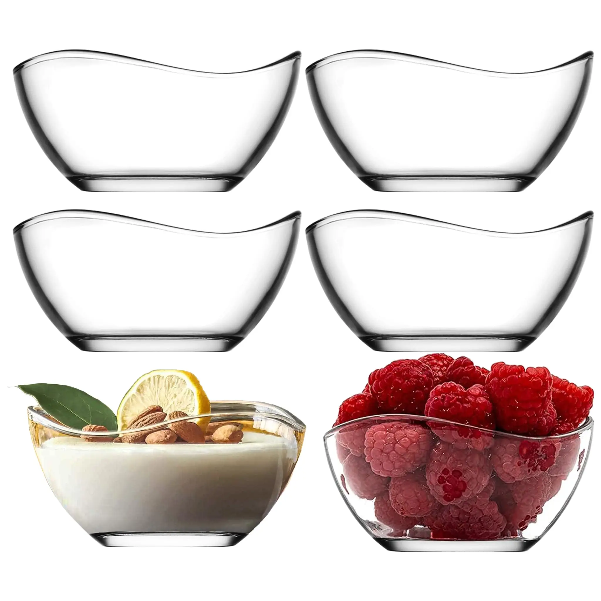 Juego de 6 Cuencos de Cristal para Postres y Aperitivos, Apto para Microondas y Lavavajillas, Vidrio Sin Plomo, Ideal para Cocina, Decoración y Servir Salsas o Dulces – Diseño Elegante y Práctico