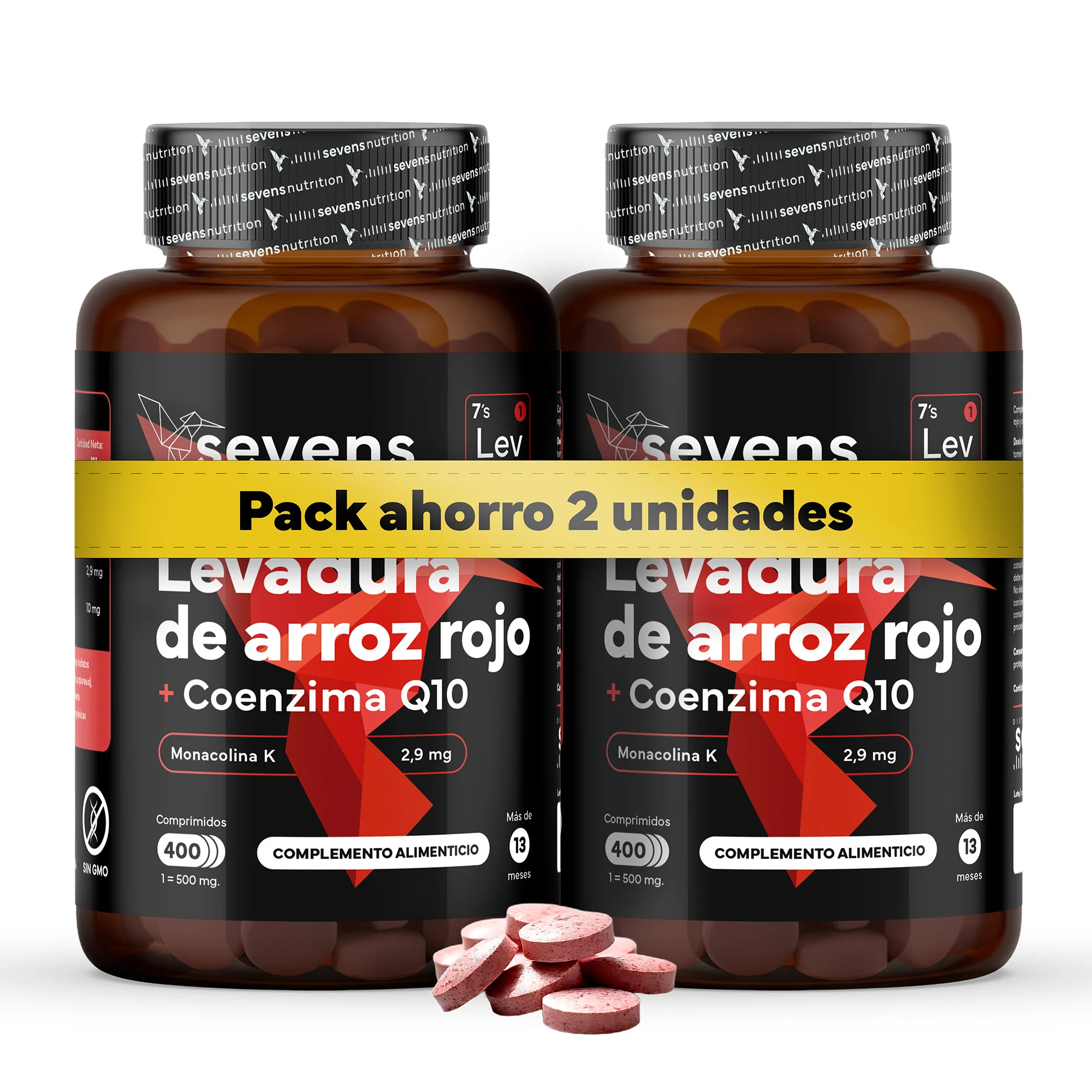 Pack 2x Levadura de Arroz Rojo + Coenzima Q10 – 800 Comprimidos – Sevens Nutrition