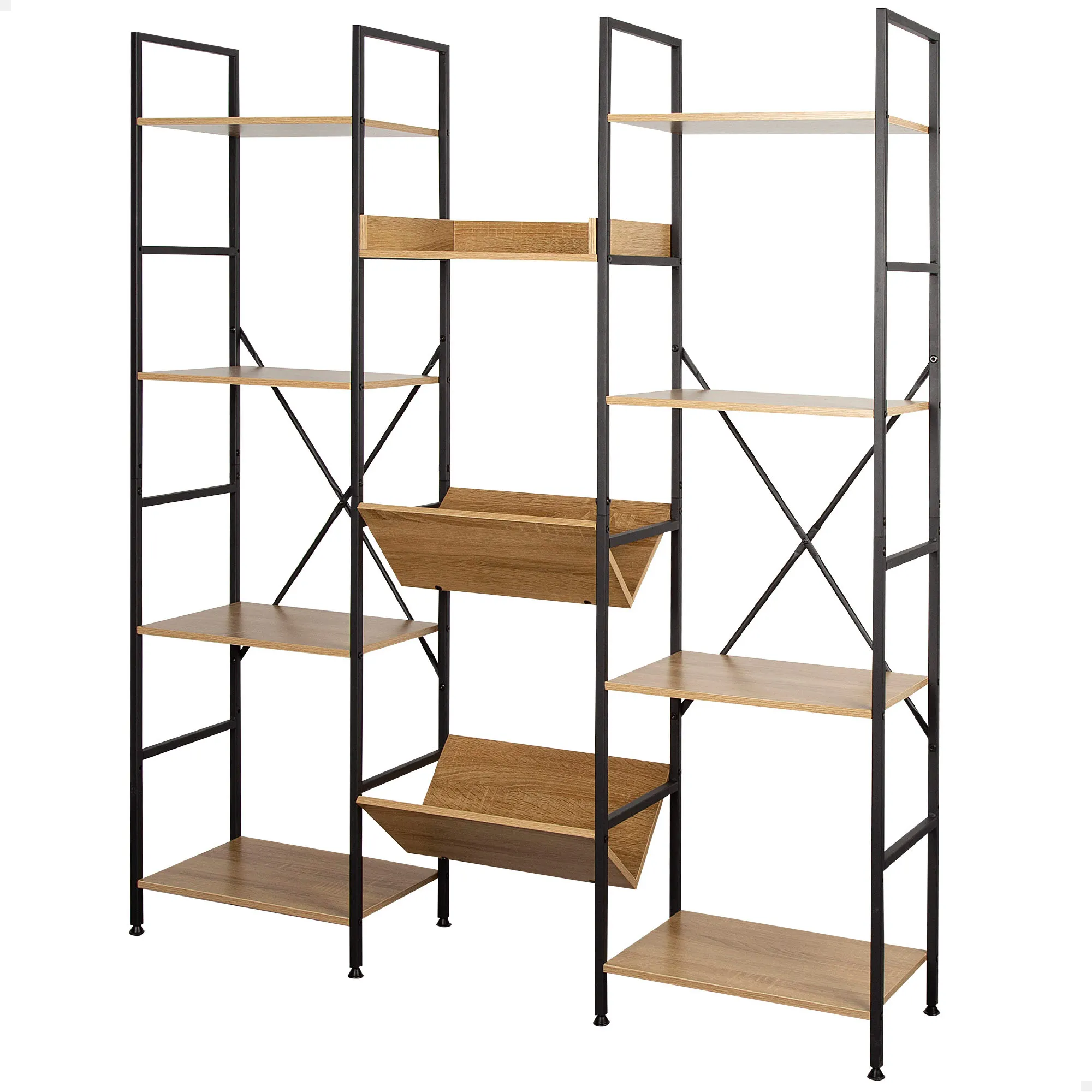 Max Home Storage Shelf, Black Steel and Wood, Easy Assembly, with Leveling System, Stable, Durable and Durable, Living Room Furniture, Shelves, Home Decoration, Bookcase, Multi-purpose, variety of measurements