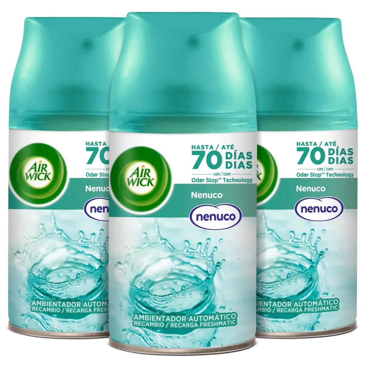 Air Wick Ambientador Freshmatic - Set Lote 3 Recambios, Ambientador para Casa, Diferentes Aromas, Neutraliza Malos Olores, Flor Frescor, Flores Blancas, Lirio de Luna, Nenuco, Oasis Turquesa, Delicias