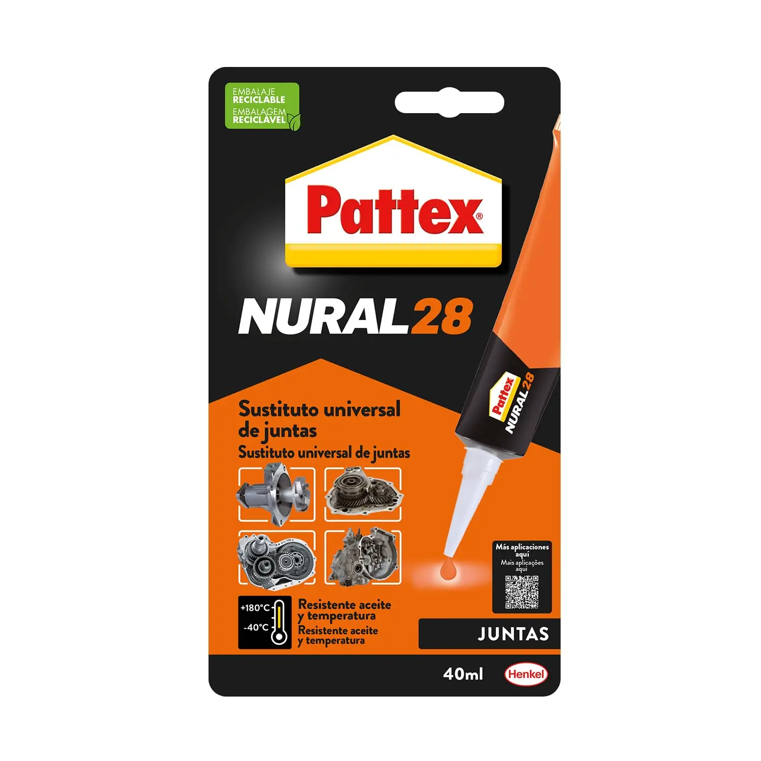 Adhesivo NURAL 28 Sustituto Universal de Juntas, Resiste Aceite y Temperatura 40ml Pattex