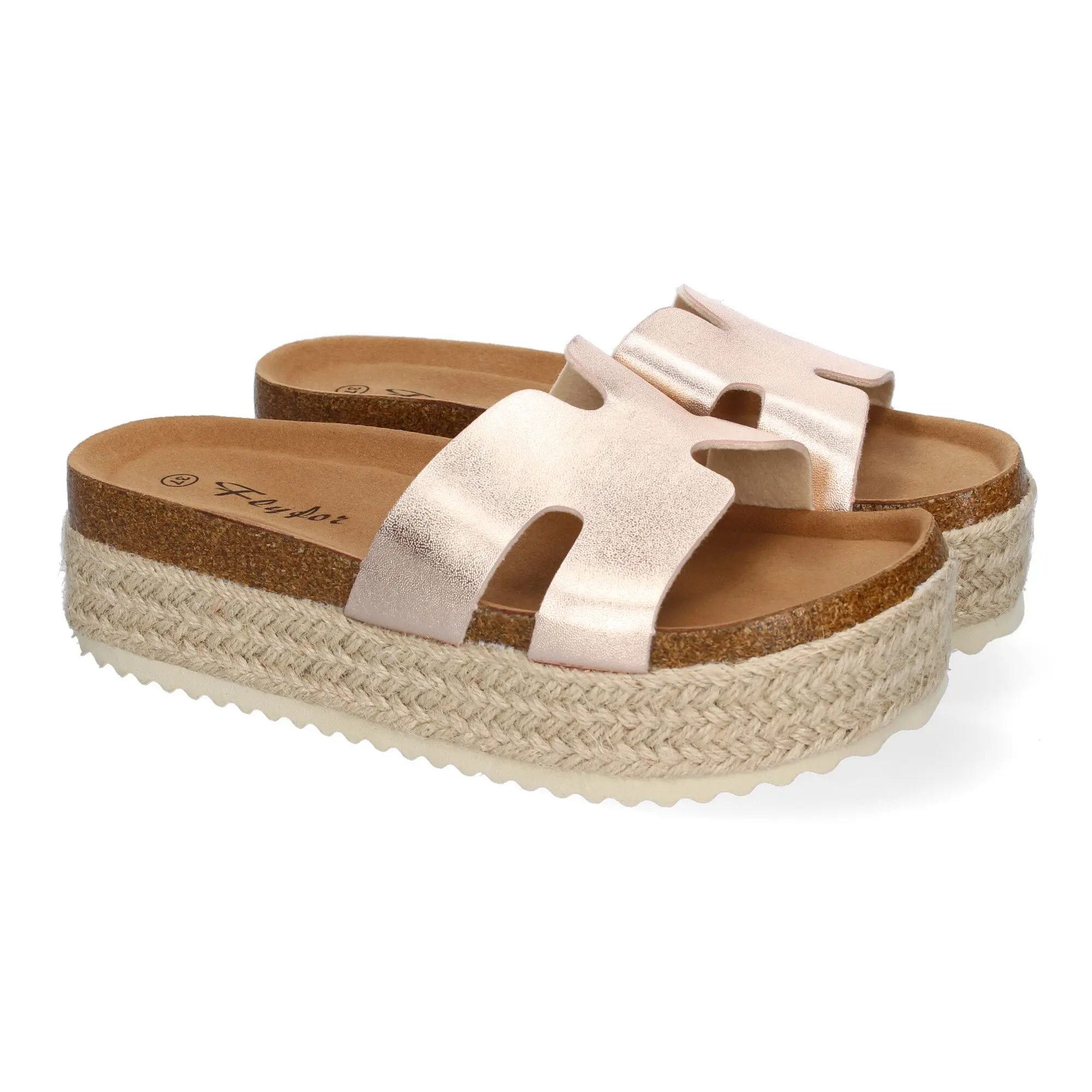 PuntoSalao Sandalias bio de plataforma en yute para mujer color champan M-288