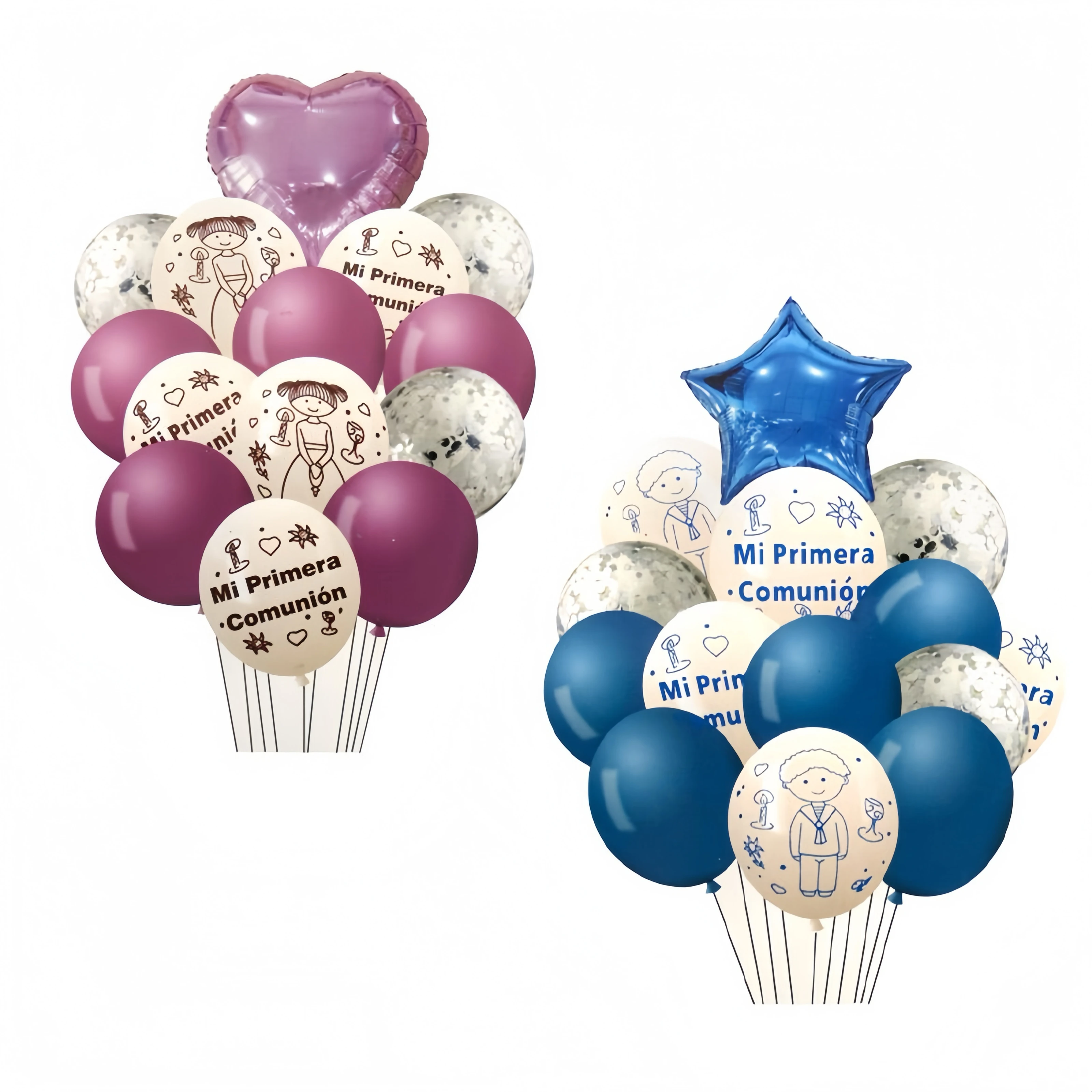 E-LONG Pack de 15 Globos para Primera Comunión, Colores Azul y Rosa, Ideales para Fiestas y Celebraciones Religiosas