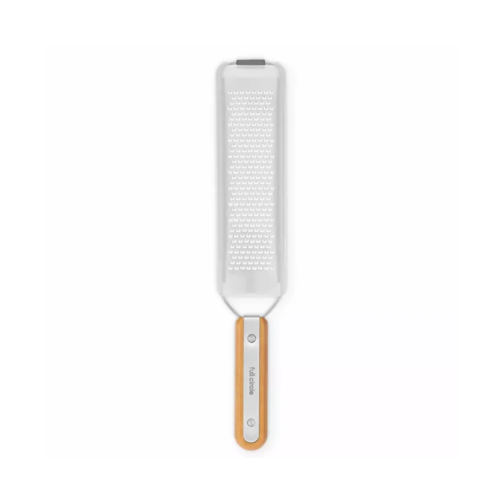 Anakel Home Rallador de cocina de acero inoxidable Full Circle de acero inoxidable, utensilio manual para cítricos, parmesano, chocolate y nuez moscada, rallador con mango de papel kraft, pie de