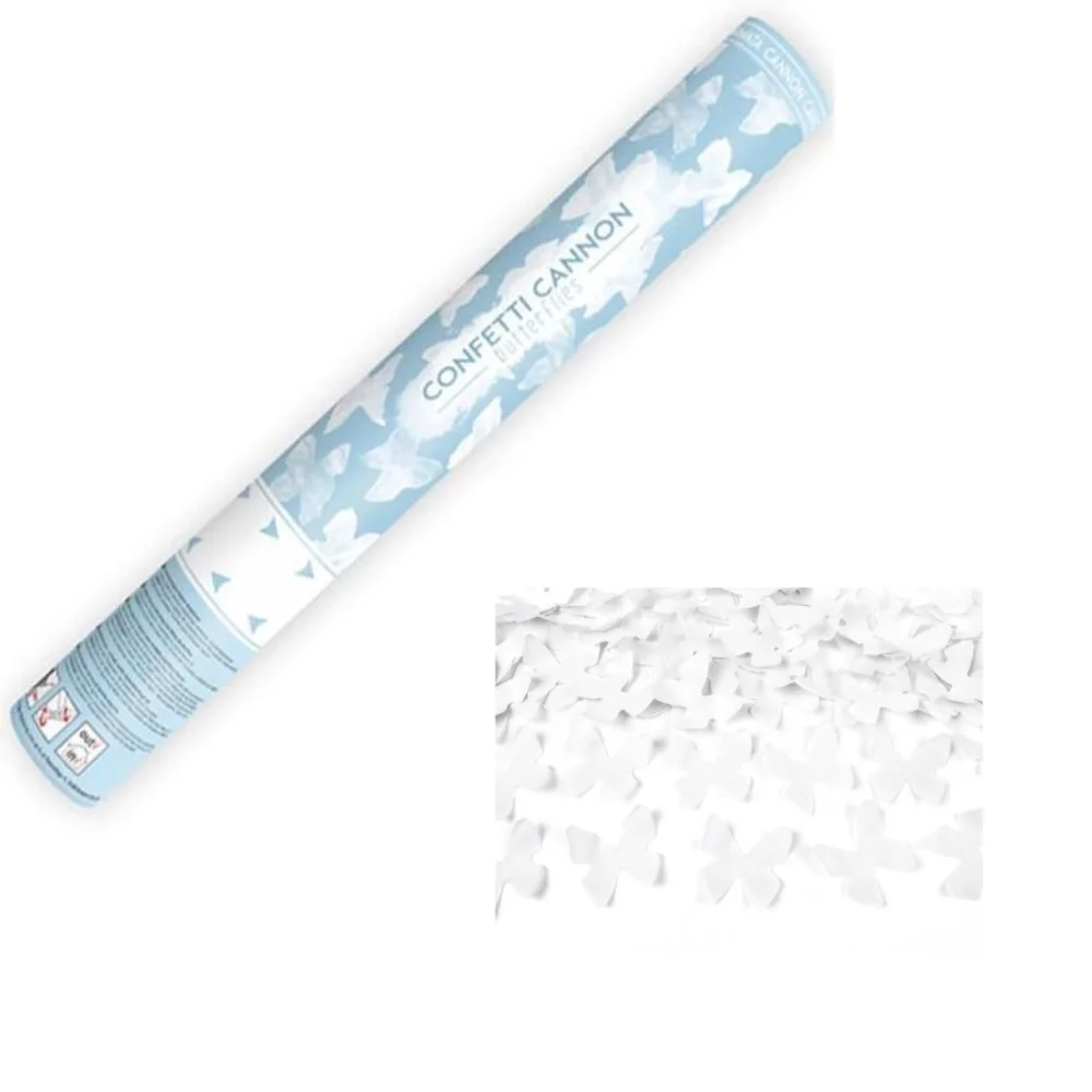 Cañón Confeti Mariposas blancas de papel Pack 12 unidades para bodas, bautizos, fiestas y eventos