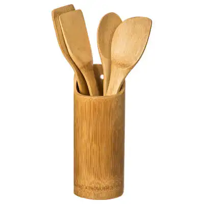 Factory Cuadros - Utensilios de Cocina con Recipiente de Bambú - 30 Cm Altura - Material: Bambú