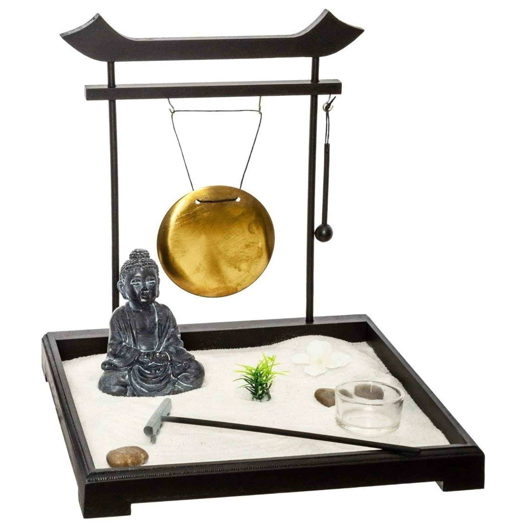 Atmosphera Jardín Zen Tori con PIEDRAS, PORTA VELAS, GONG y ARENA para Meditación y Decoración