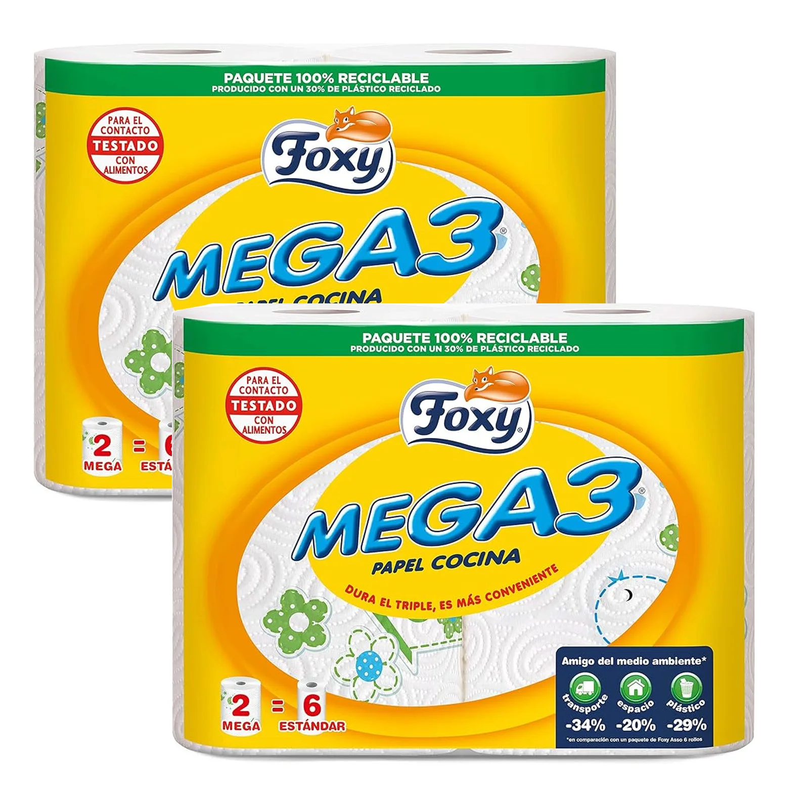 PACK de 2 - FOXY MEGA 3, papel de cocina, 2 pack x 2 rollos