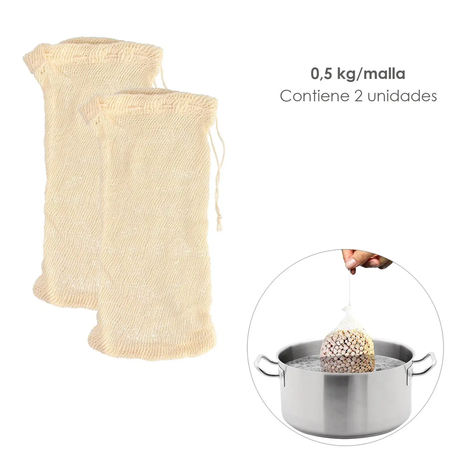 0,5 kg cotton legume cooking bag/mesh pack of 2 units. Organic 100% cotton