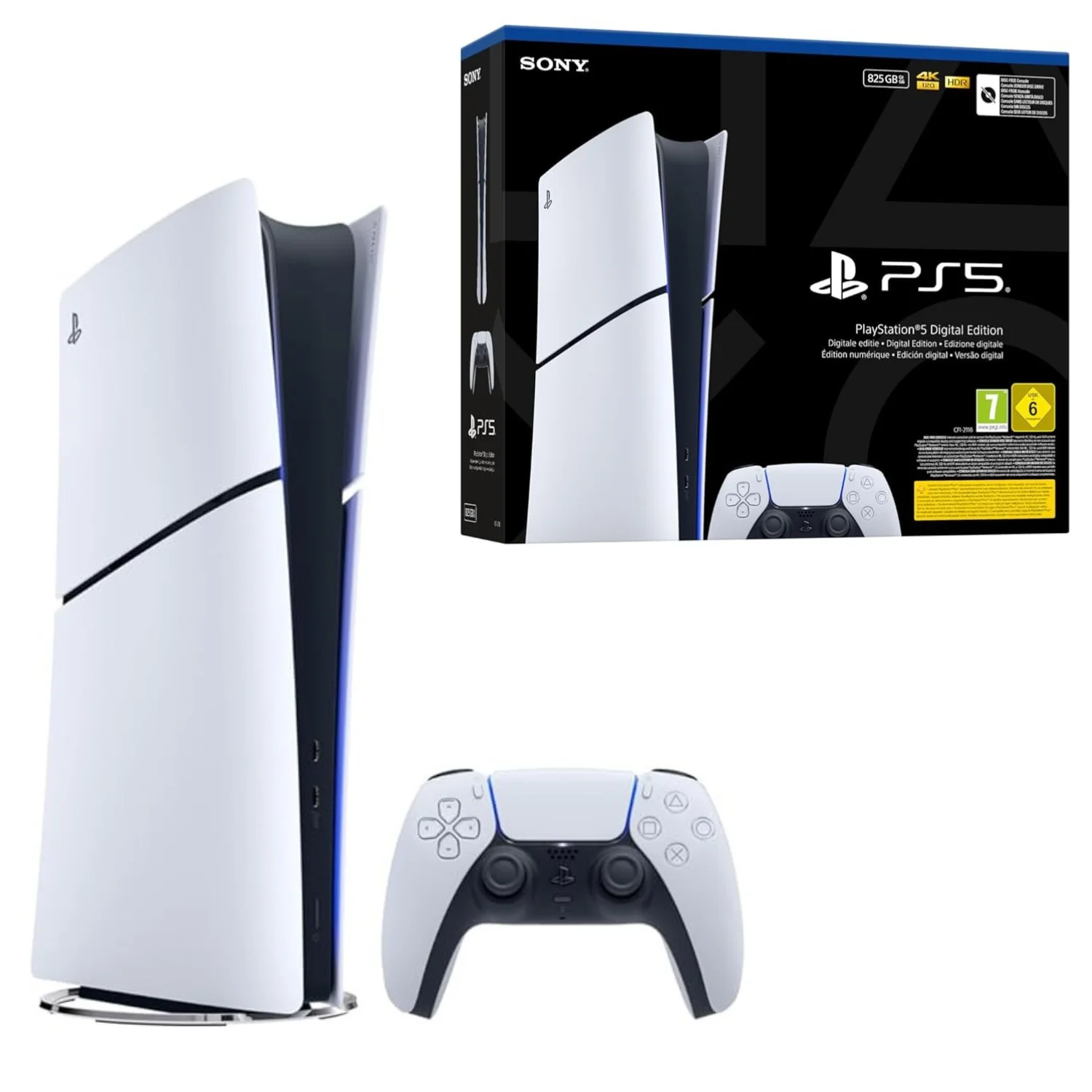 Consola Sony PlayStation 5 Digital Edition con 825 GB de almacenamiento SSD y conectividad Wifi en color blanco y negro - Imagen 3