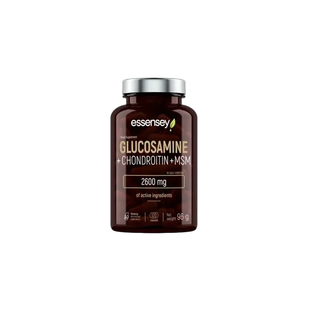 Glucosamina + Condroitina + MSM – ESSENSEY – 120 Cápsulas | Articulaciones, Cartílagos y Movilidad | Sin Gluten