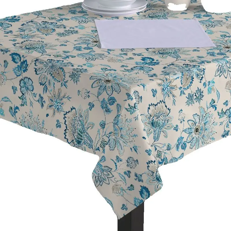 Mantel Impermeable Antimanchas Tela Resinada Hulehule Tex - con Diseño Floral disponible en Gris o Azul - JARDÍN