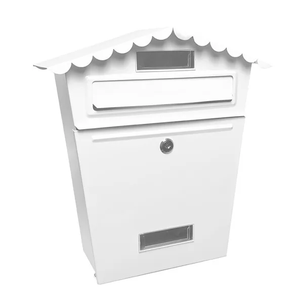 Buzon de correo Frida acero galvanizado blanco 36x32x10 cm techo antilluvia, ventana de visualización
