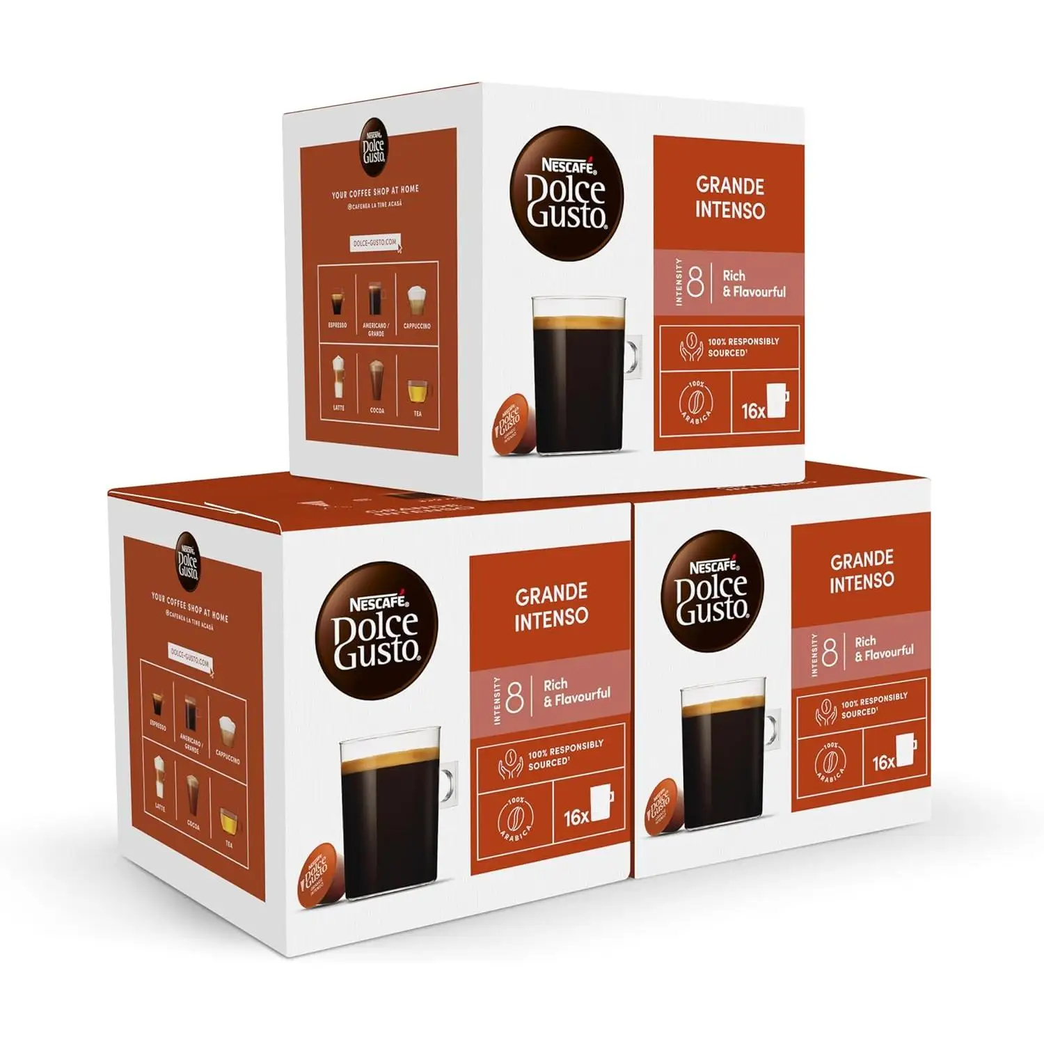 NESCAFÉ Dolce Gusto Café Grande intenso - Cápsulas de Café, 48 Cápsulas (3 x 16) -Originales para cafeteras Dolce Gusto