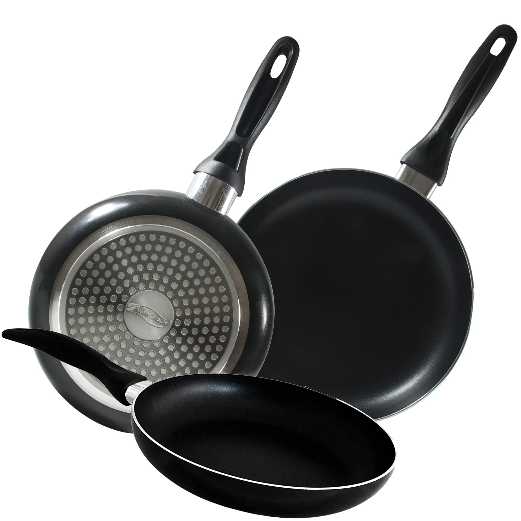 SAN IGNACIO Navy Black non-stick pans set (16/20/24cm) in pressed aluminum for all fires even for induction and kitchen battery in stainless steel suitable for all types of kitchens