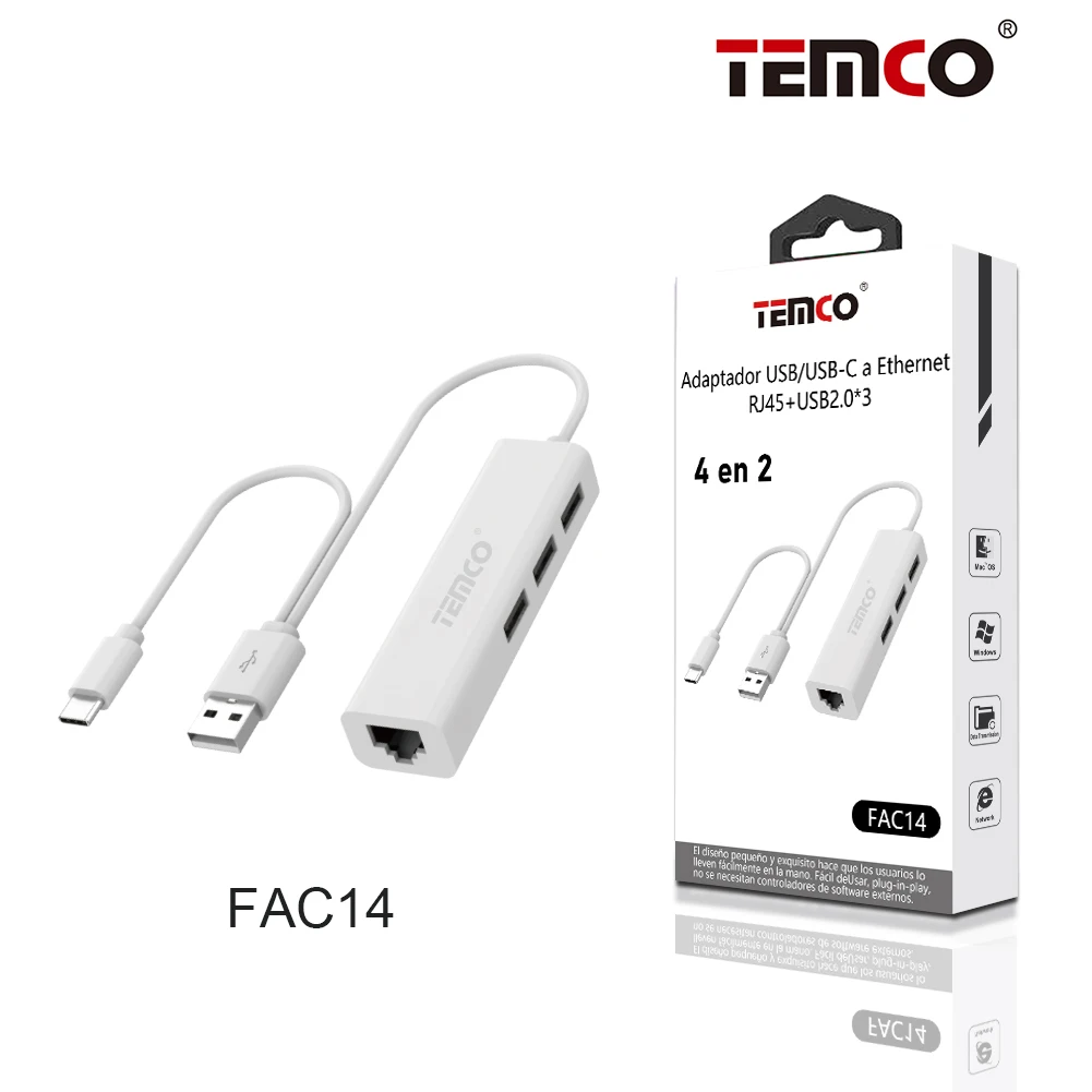 Adaptador USB/USB C a Ethernet RJ45+USB 2.0*3