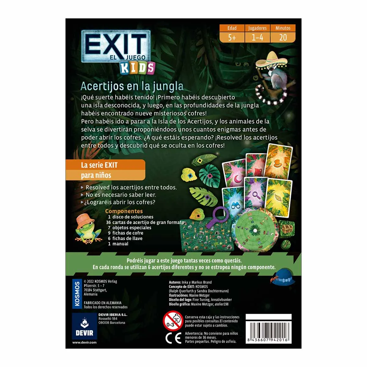Devir - Exit Kids: Riddles in the Jungle, Board Game in Spanish, Board Game with Friends