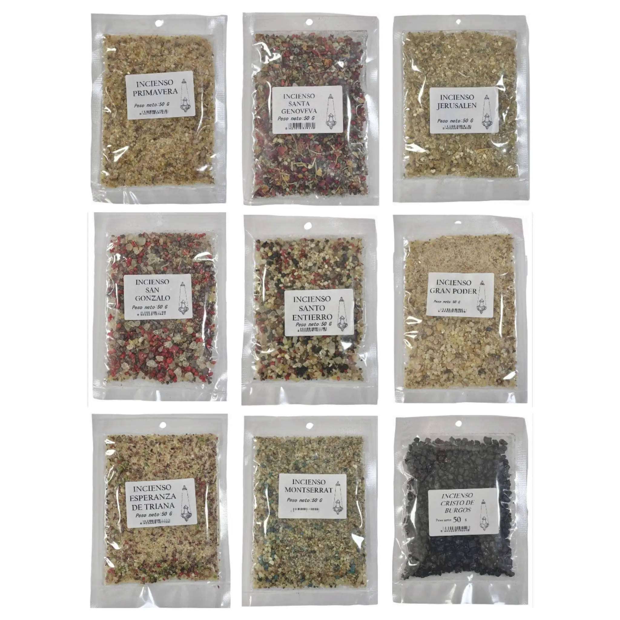 Incense week Holy cofrade bag of 50 grams mixed grains great surts of models to choose from great quality and smell (hope of triana, great power, macarena, Gypsies, santa Genoveva, Three Kings. etc...)