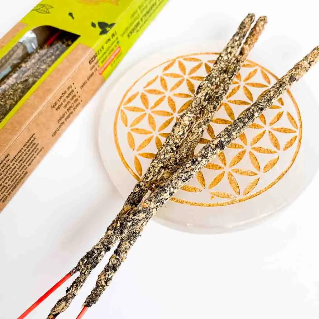 Organic Rue Incense Ullas Handmade Eco-Friendly - Set of 12 packs (25g each) with natural essential oils, promoting relaxation and meditation, perfect for aromatherapy and home air freshening.