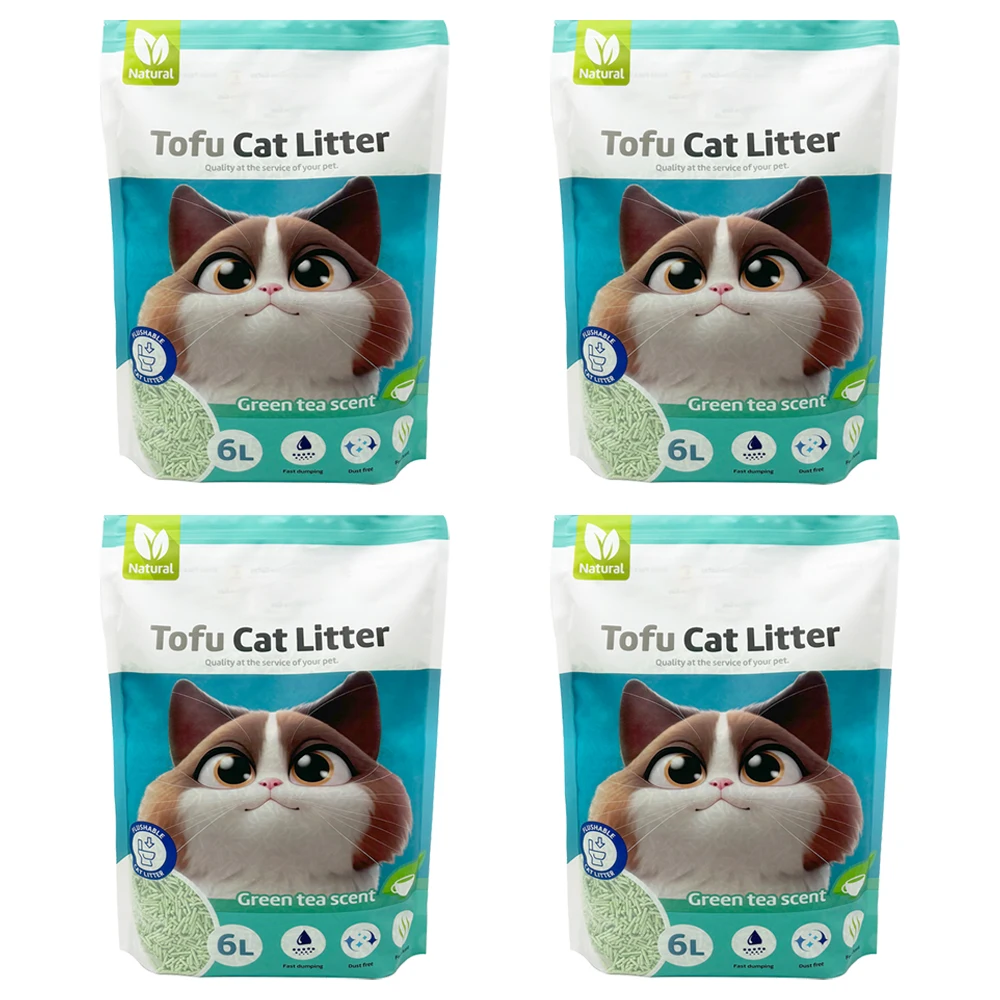 4Pcs Arena Aglomerante para Gatos Arena de Tofu para Gatos sin Polvo Fácil de Aglomerar Controla los Olores se Lanza en el Inodoro Sabor Green Tea
