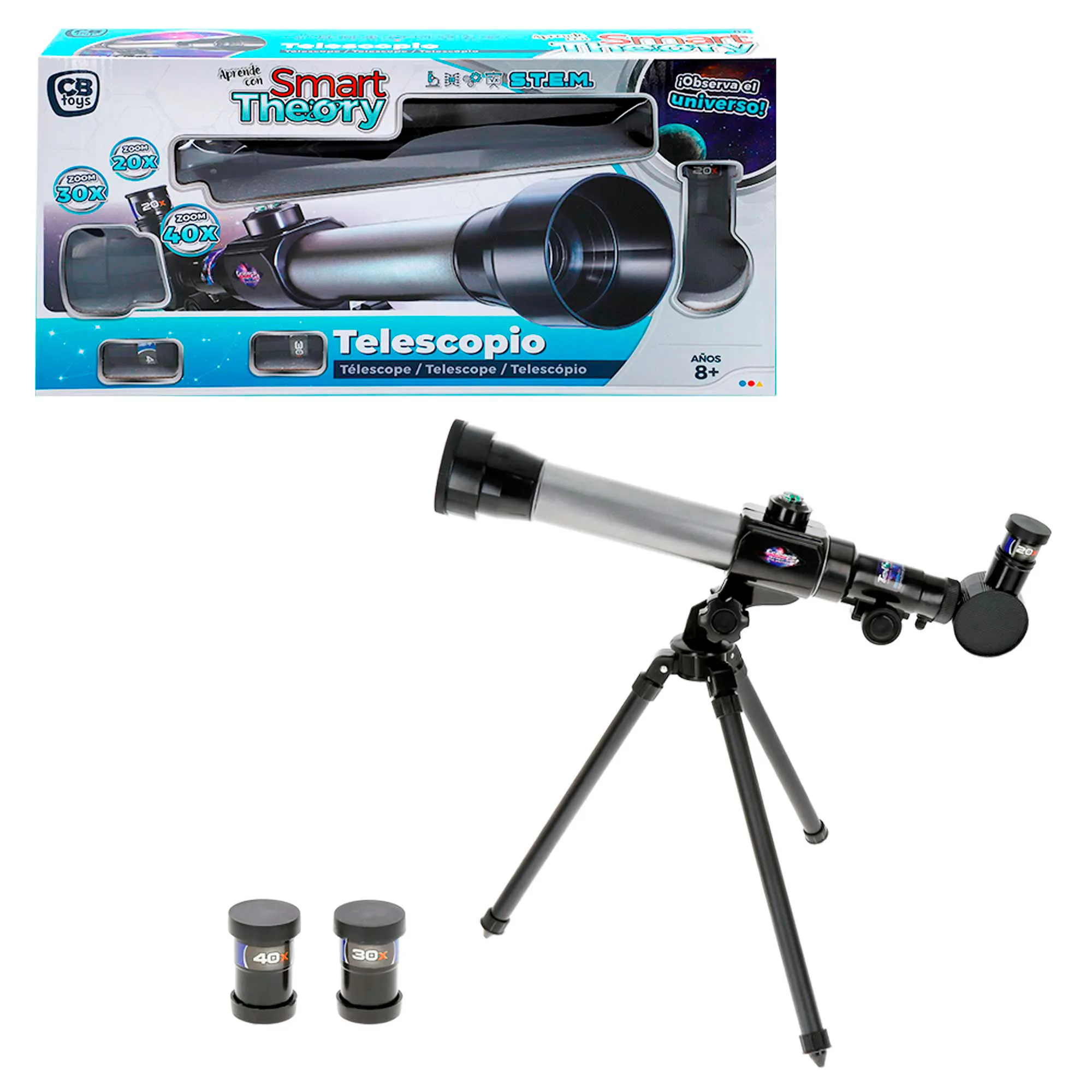 Smart Theory - Telescopio infantil, juguete STEM, 20x, 30x, 40x, kit científico, +8 años, aprendizaje y desarrollo, con brújula, trípode, con accesorios