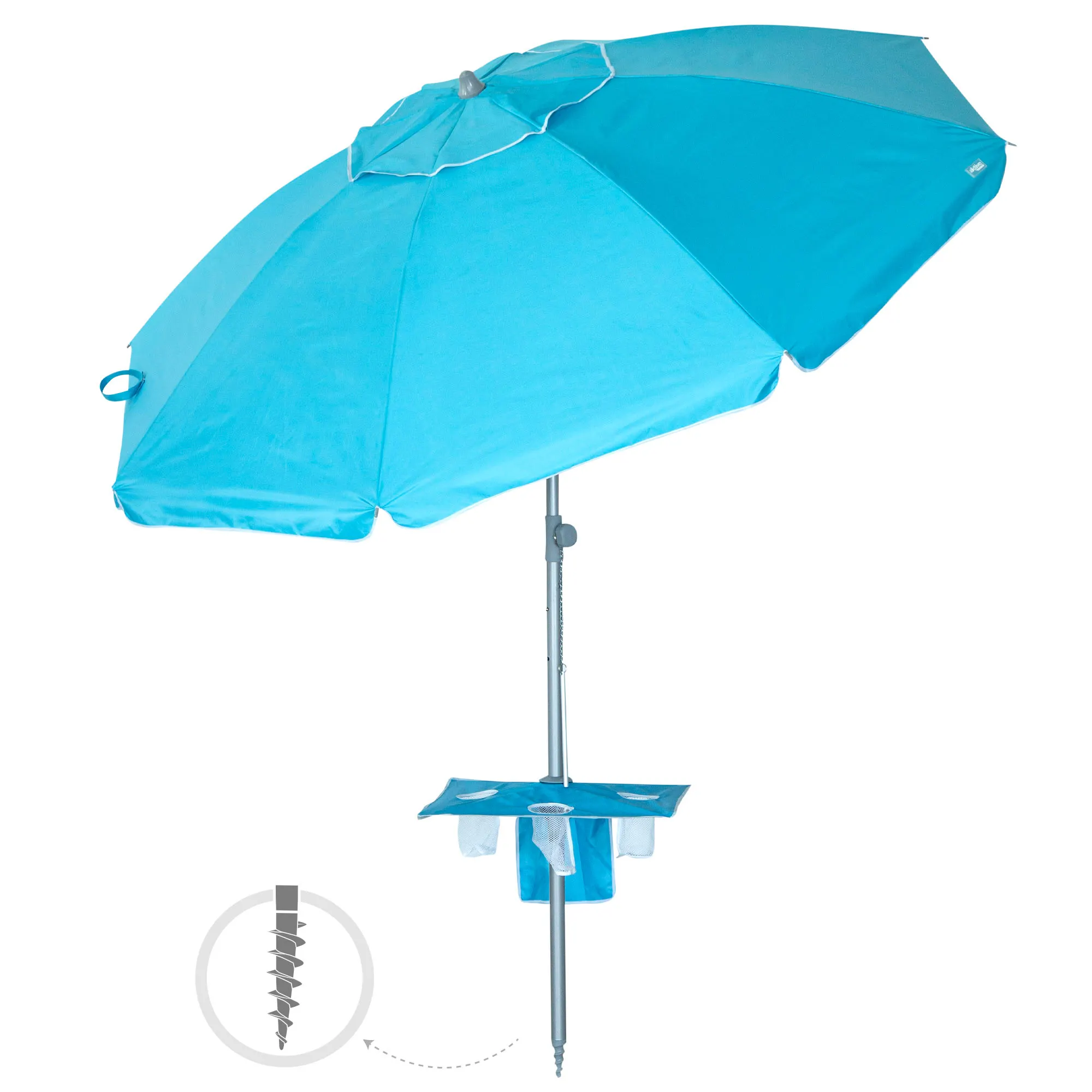 Aktive Blue Beach Umbrella, 210 cm, Center Table with Coaster and Pocket, UV50 Protection, Height Adjustable Tilt Steel Mast, Polyester Oxford Fabric, 8 Fiberglass Rods, large beach umbrella, beach umbrellas