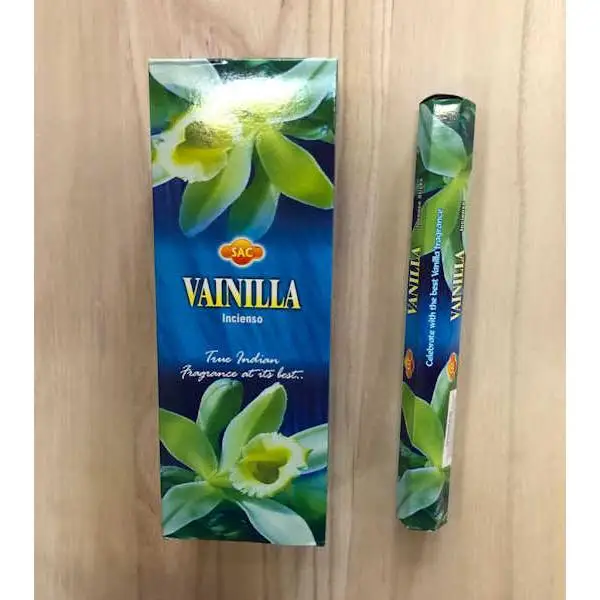 Incienso de Vainilla SAC – Pack de 1 cajas de 6 tubos | Aromas Relajantes | Vainilla, Vainilla Canela,Vainilla Fresa,Vainilla Naranja y Vainilla Rosa | Antiestrés, Meditación y Bienestar - Hulehule