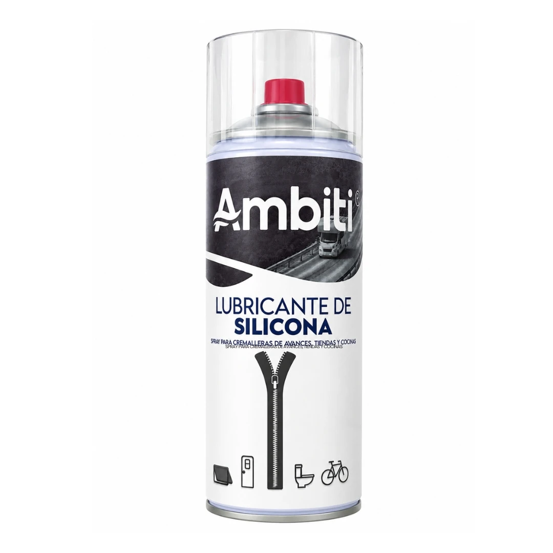 AMBITI | Lubricante de silicona antiadherente en spray 400ml | Para cremalleras, juntas de goma, bisagras y piezas móviles | Protección y deslizamiento en puertas, ventanas, bicicletas y más