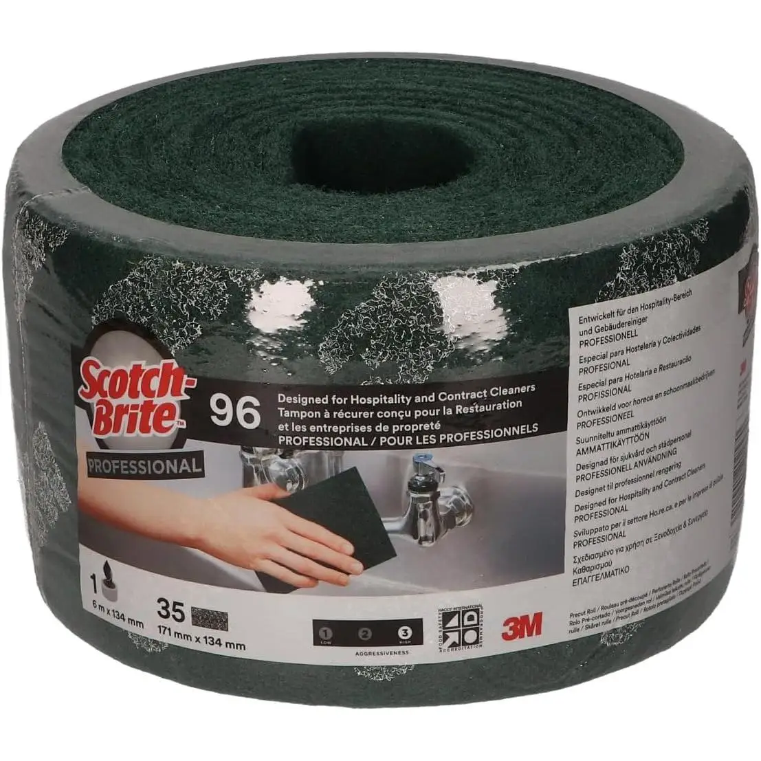 SCOTCH-BRITE 3M Estropajo fibra verde en rollo 6 metros de largo  134mm de ancho - Professional