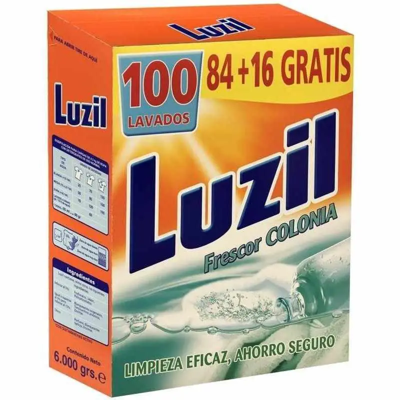 LUZIL Detergente en Polvo con Fragancia Colonia, 100 Lavados, Fórmula Efectiva para Ropa Limpia y Fresca – Maleta 84+16