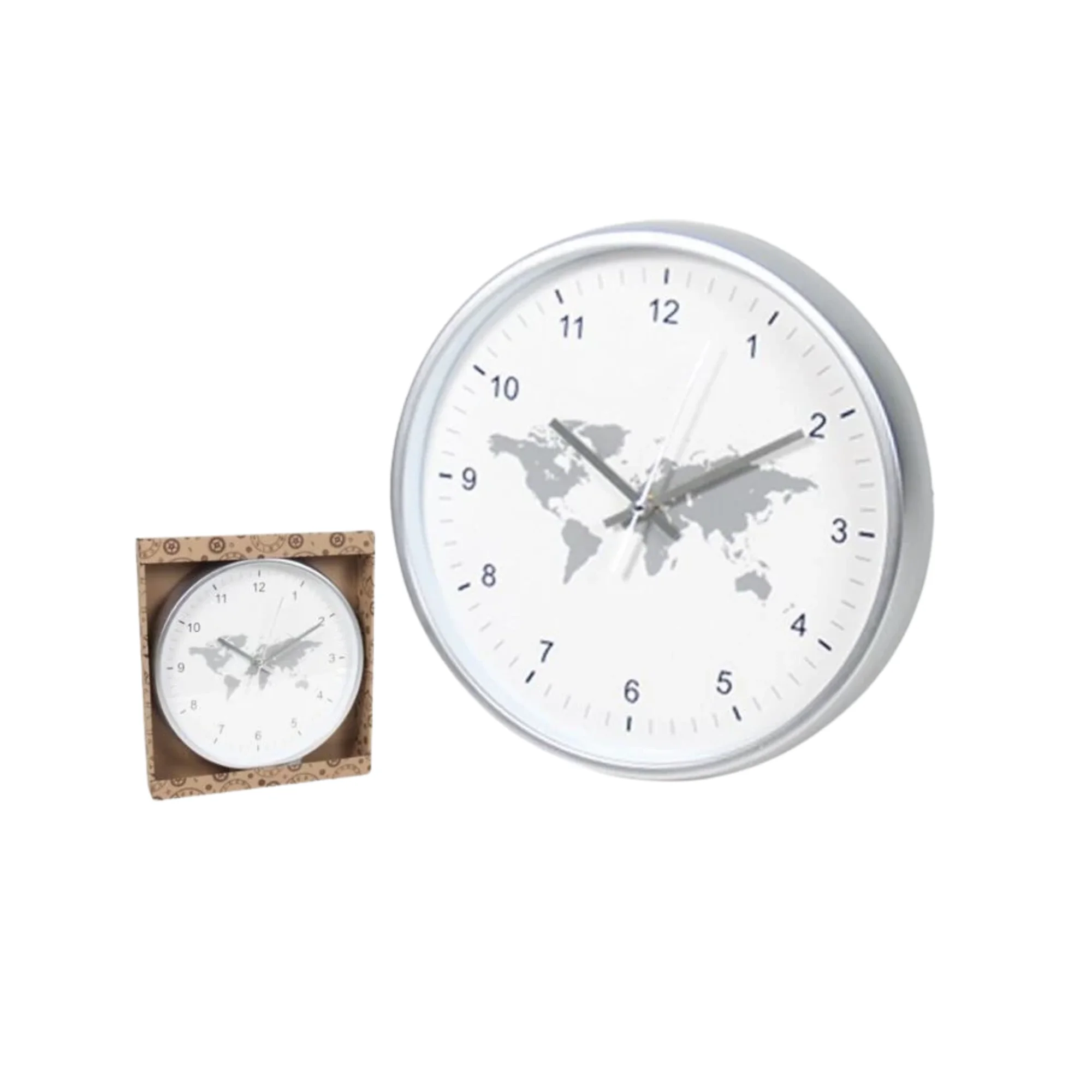 Reloj de Pared con Mapa del Mundo 30 cm – Diseño Elegante, Marco Plateado, Decorativo y Sofisticado 🌍✨