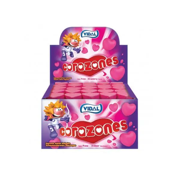 Vidal CORAZONES - Espuma Bañadas Sabor a FRESA - Caja 75 Unidades