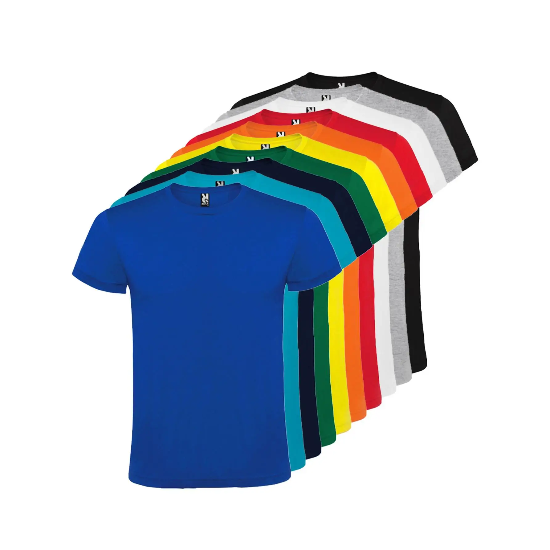 Roly - Pack de 10 Camisetas de manga corta – Varias Tallas – Varios Colores – 100% algodón, cuello redondo doble, costuras reforzadas, tejido tubular, camiseta básica, camiseta unisex, camiseta económica.
