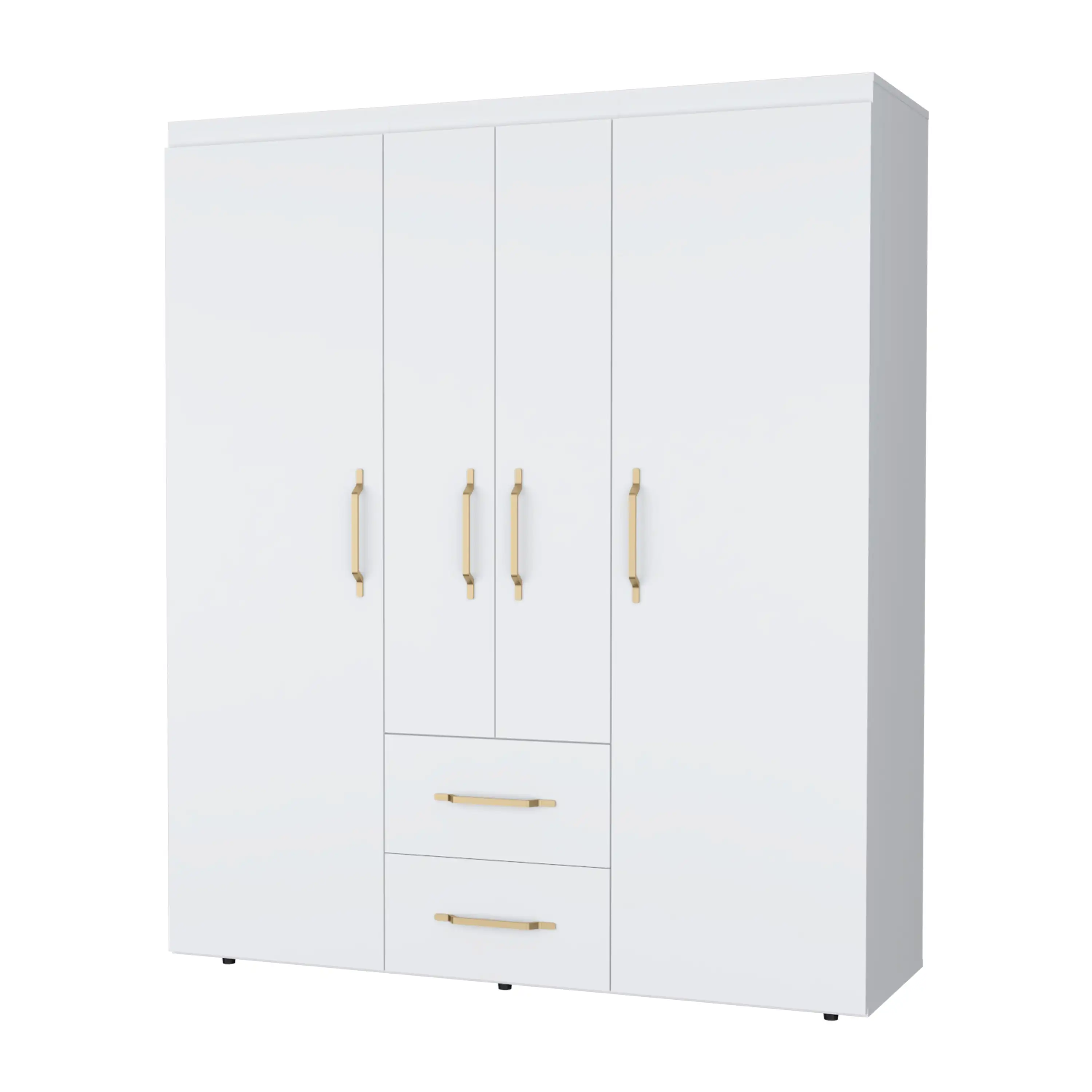 Armario Bariloche en melamina con 4 puertas , 4 estantes , 3 barras para colgar ropa y 2 cajones , blanco , 177.9 cm X 150.3 cm X 50.4 cm