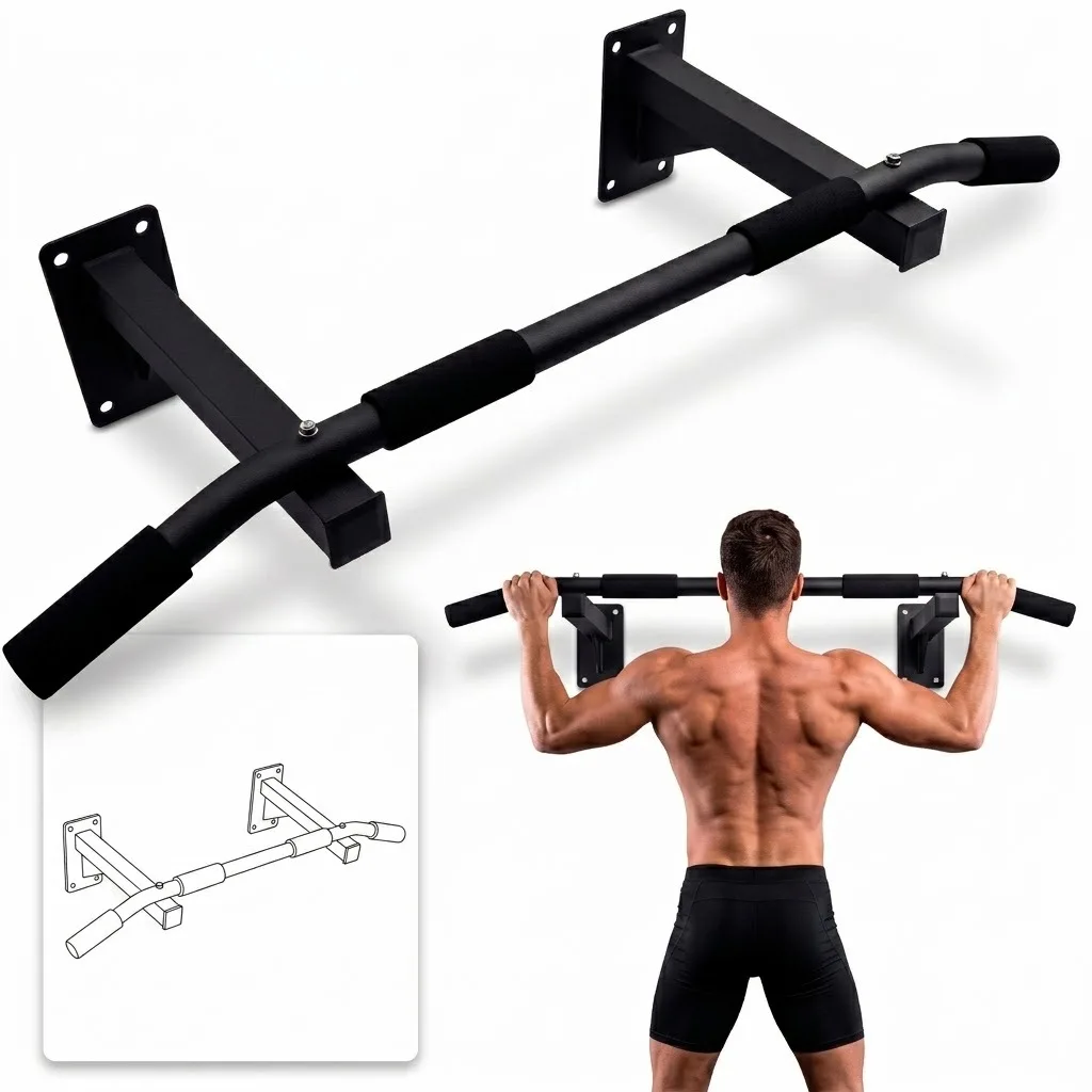 Negra Barra De Dominadas Para Pared – Pull-Up Bar Para Crossfit Y Gimnasio En Casa – Soporta Hasta 140 Kg, Incluye Tornillos – Ideal Para Bíceps, Espalda, Dorsales Y Hombros – Alta Calidad