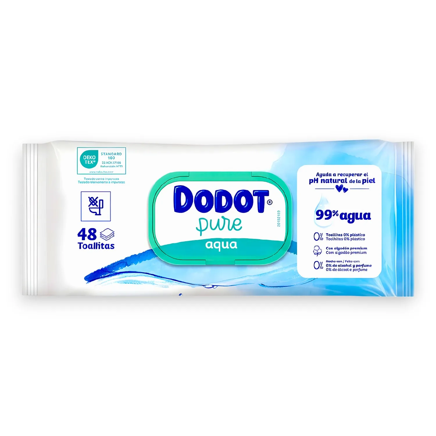 Dodot Toallitas Pure Agua - 99% Agua - Algodón Premium - 0% de Alcohol y Perfume - 48 Toallitas - DODOT.