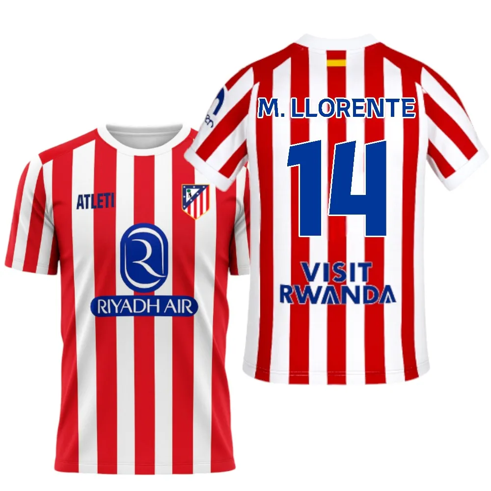 Atletico de Madrid - Camiseta Oficial 25/26 | M. Llorente #14 | Primera Equipación | Rayas Rojas y Blancas Hombre Adulto