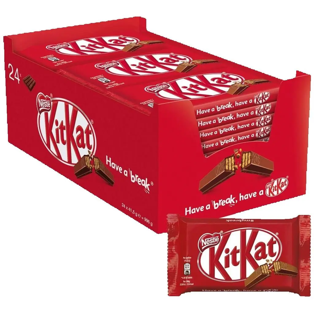 Kit Kat Original de Nestlé - Paquete de 24 Unidades de Chocolate con Leche y Barquillo Crujiente, 41g Cada Uno