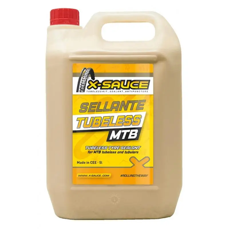 X-SAUCE | Sellante Antipinchazos Tubeless Para Mtb 5L - PARA USO EN RUEDAS TUBELESS DE MONTAÑA. Capacidad: 5 Litros Dosis recomendadas dependiendo del grosor de la cubierta: MTB 26":
