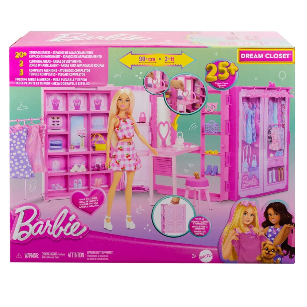 Barbie - Muñeca Dream Closet Con Armario De Ensueño. Incluye Compartimentos Y Accesorios. (Hxd58)