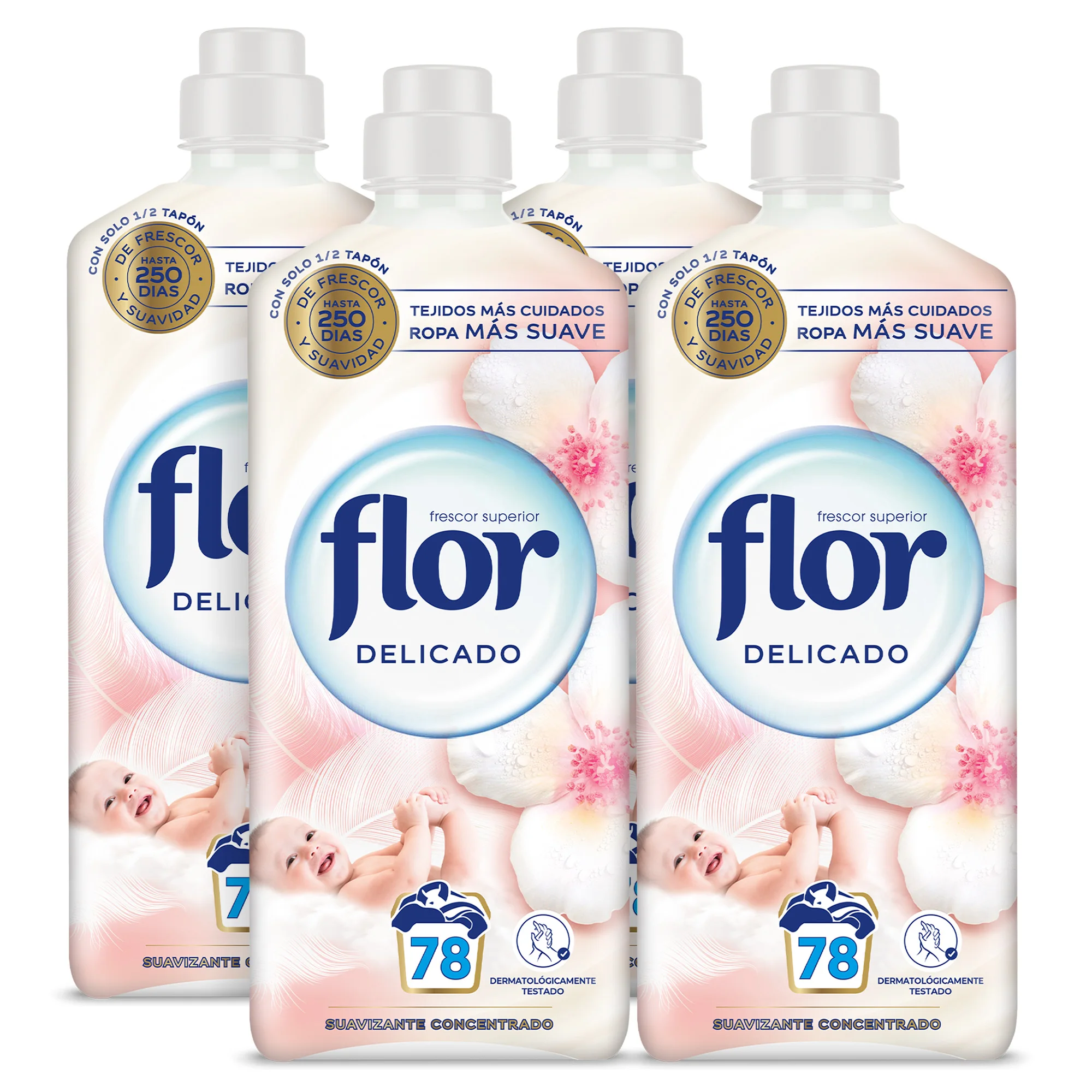 Flor Delicado Suavizante Concentrado para la ropa 312 lavados (4 botellas de 78 lavados)