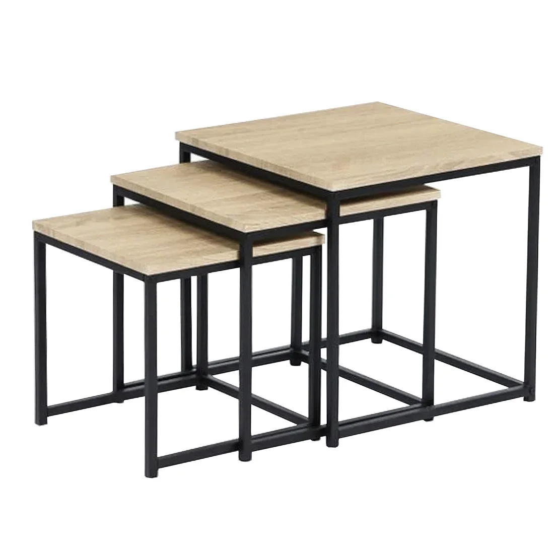 Acomoda Textil – Conjunto de 3 Mesitas Auxiliares de Madera. Set Mesas Nido para Café Cuadradas de Metal para Decoración en Salón, Dormitorio y Oficina.
