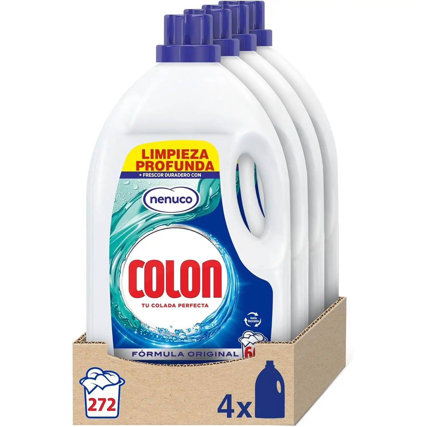 Detergente Colon Nenuco para Ropa Líquido - Pack de 4 botellas de 68: 272 lavados - 272 Dosis o Pack de 2 Botellas de 68: 136 Dosis. Colon Fragancia Nenuco Hipoalergénico