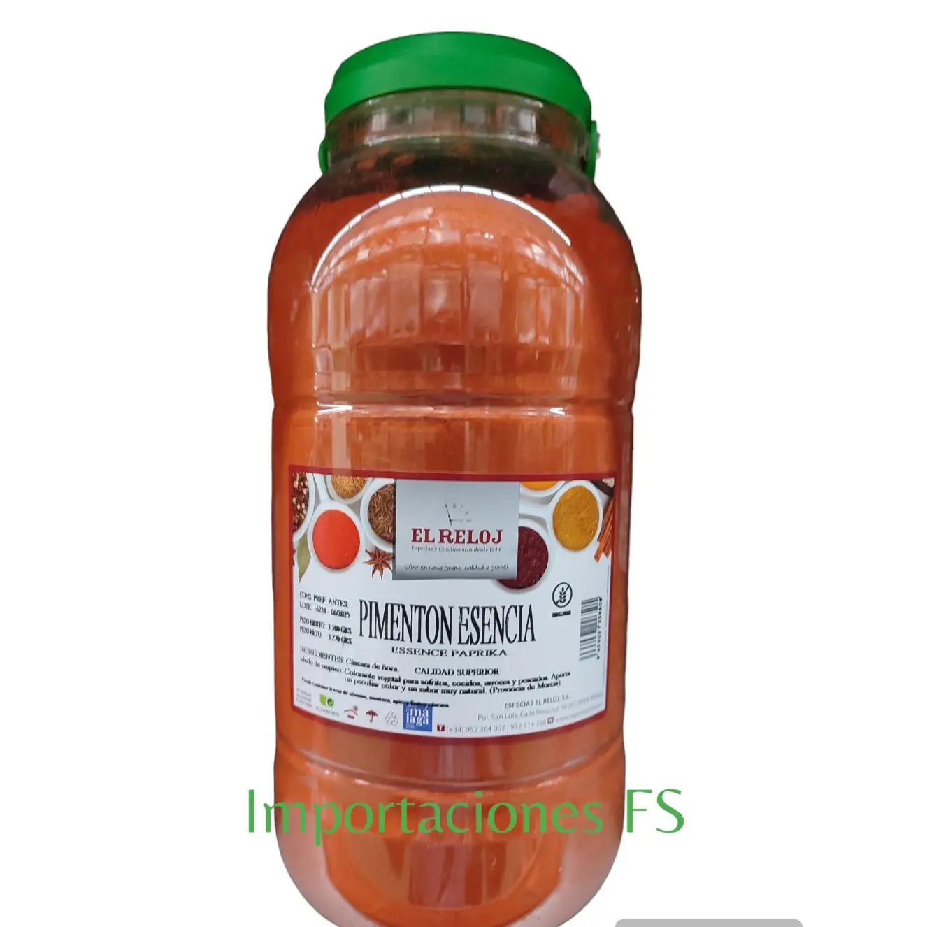 PIMENTON DULCE EL RELOJ - 3,27 KGS NETO - PIMENTON ESENCIA - ESSENCE PAPRIKA - SIN GLUTEN - ESPECIAS Y CONDIMENTOS.