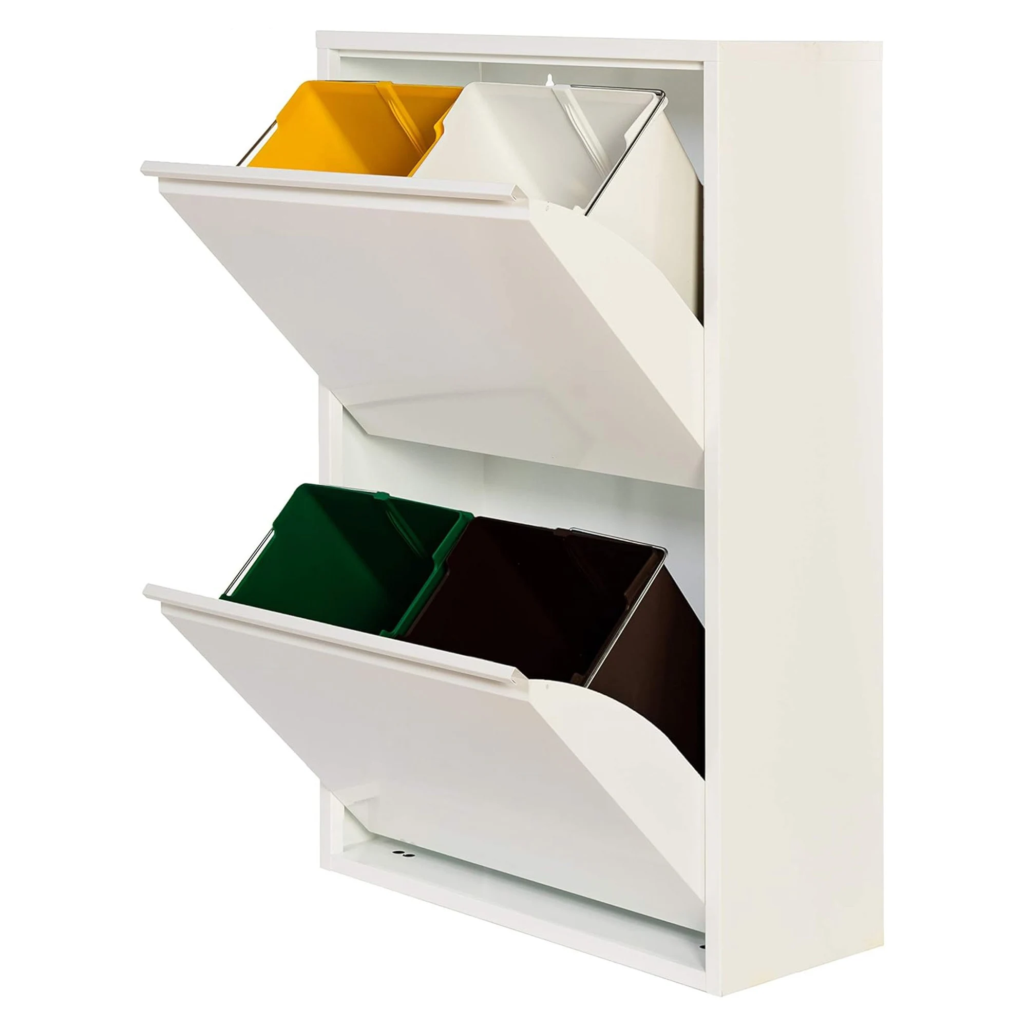 Jobgar Cubo de Basura y Reciclaje Metálico PAT 4 - 4 Compartimentos - Blanco Mate - 68L
