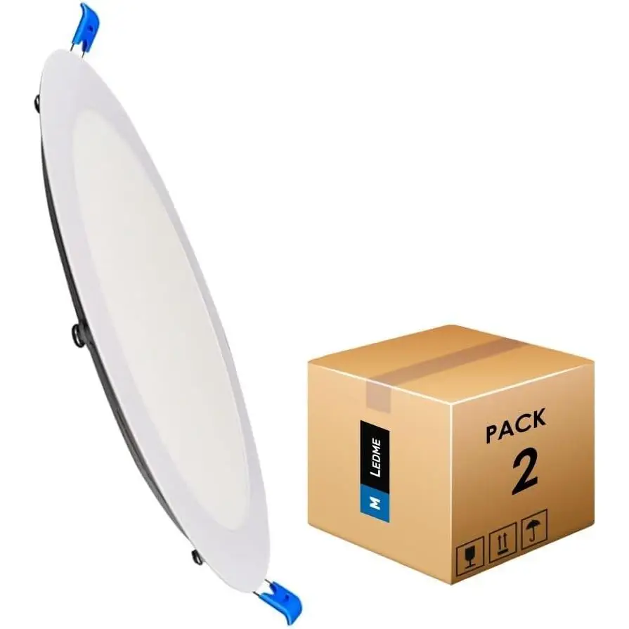 M Ledme - Pack 2, Downlight LED 220mm 20W, 2000 lúmenes, Panel Redondo Extraplano, Color Luz fría (6000k), Corte estándar 205 mm, Driver incluido, LM5551.