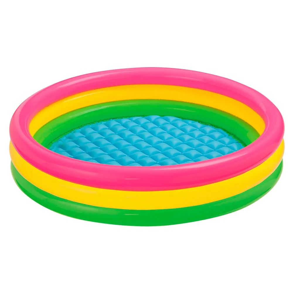 Intex Piscina infantil 114 x 25 cm 3 Tubos Colores con Suelo Hinchable, Rosa, Amarillo, Verde,Sunset 114 x 25 cm 131Litros calidad de confianza incluye parche de reparacion