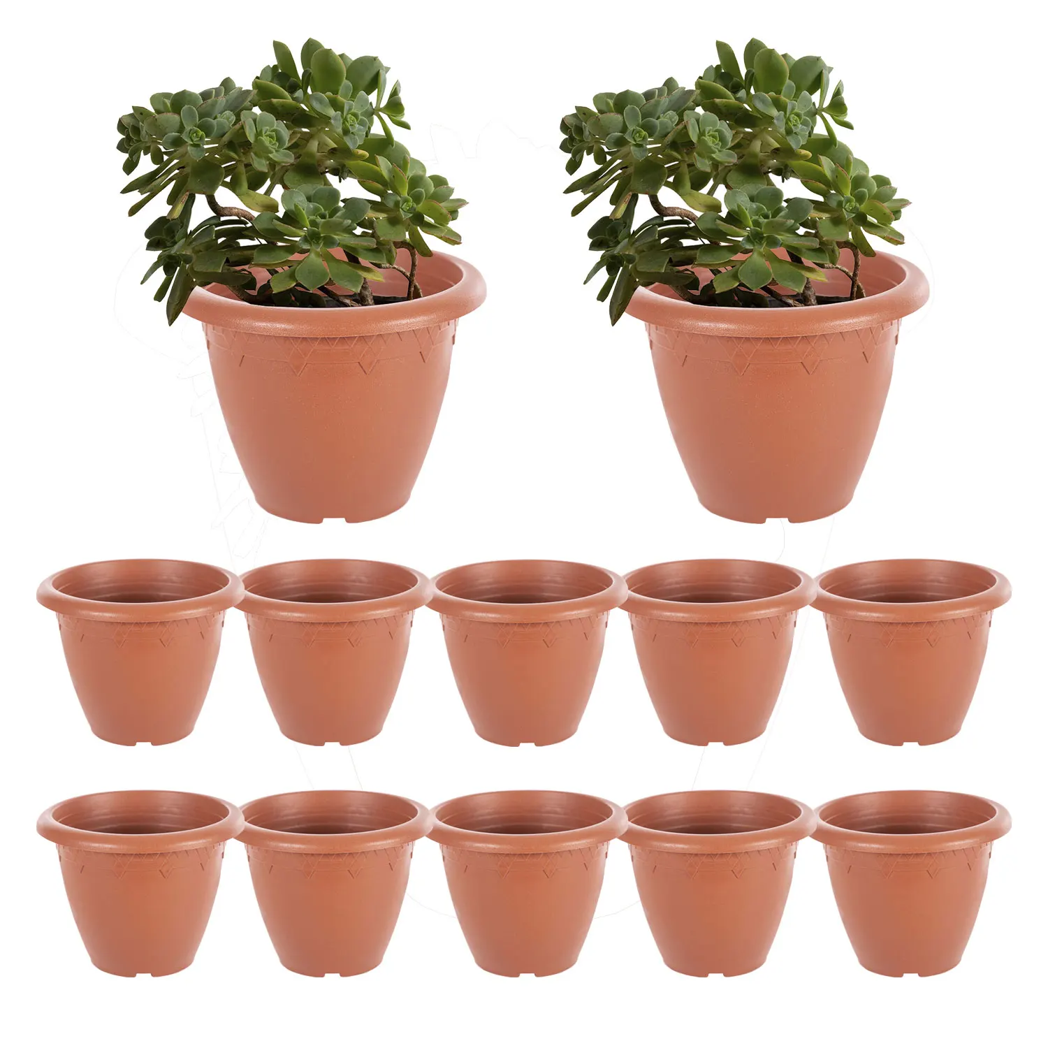 Vaso di plastica con terracotta. Confezione da 12 vasi marroni, materiali resistenti e durevoli. Fioriera per interni ed esterni della casa. Ideale per fioristi, giardinieri, ospitalità, negozi.